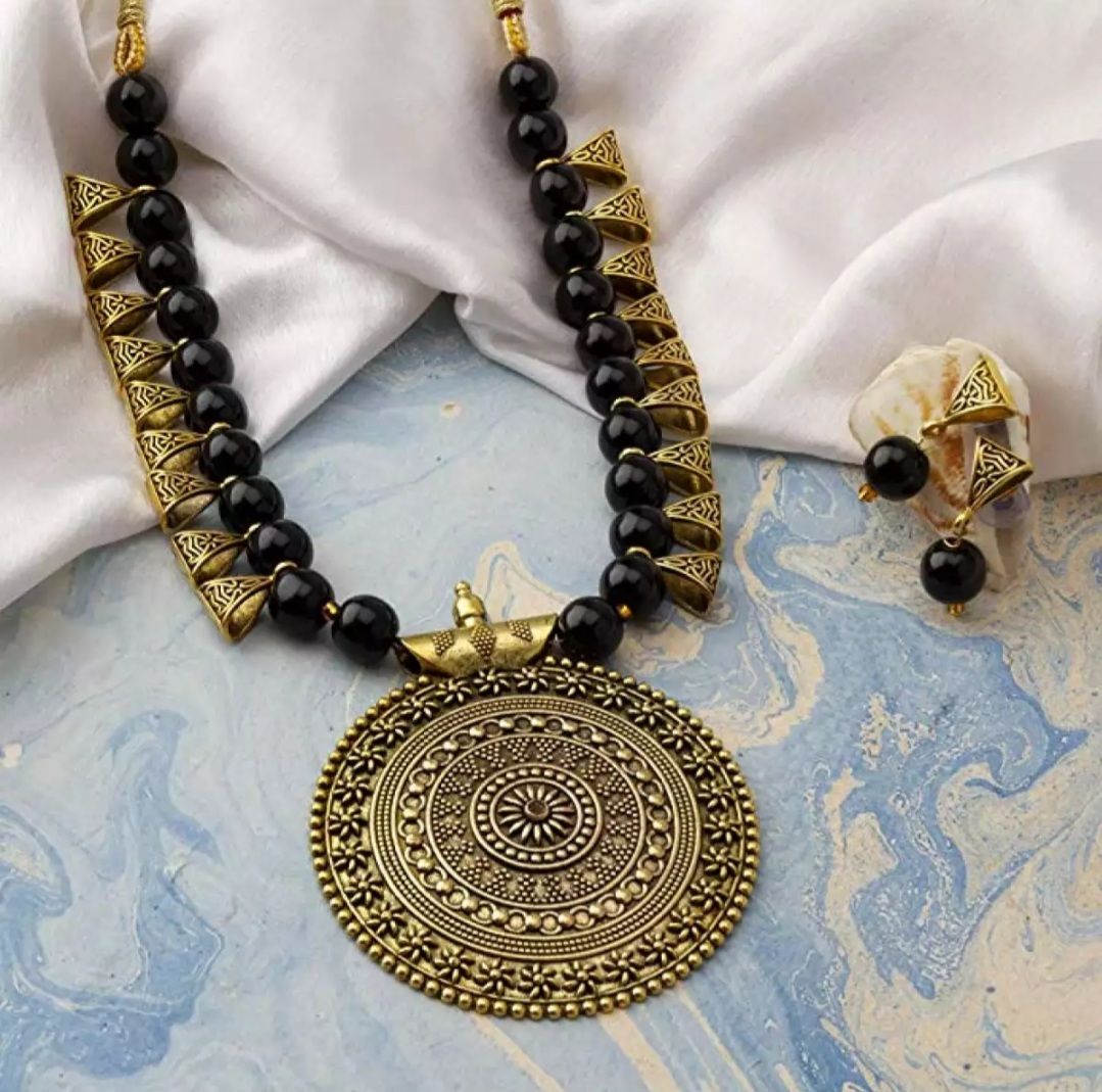 antique metal pearl jewellery set/ Metal necklace  earrings set. - Ear Ring - কানের দুল - Earrings For Girls