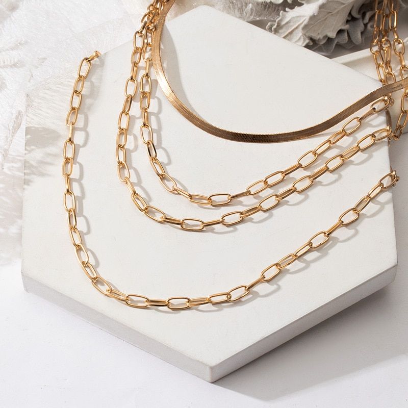 NEW Vintage Golden Chain Choker Necklace for Women Fashion Punk Metal Multilayer Chain Necklace 2021 Trend Female Men Jewelry