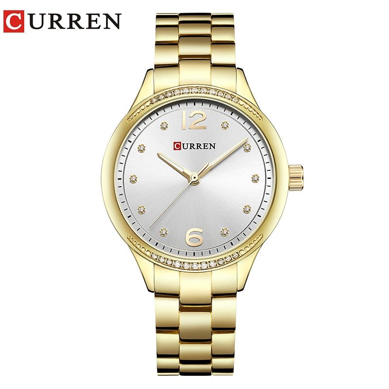 【BestGO】CURREN Fashion Women Watch Ladies Dress Clock Rhinestone Gem Dial Wristwatch Full Steel Quartz Female Gift Montre Femme
