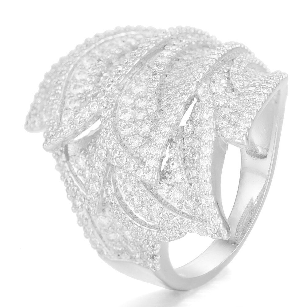 GODKI Luxury Feather Leaf Design Bold Statement Rings with Zirconia Stones 2020 Women Engagement Party Jewelry