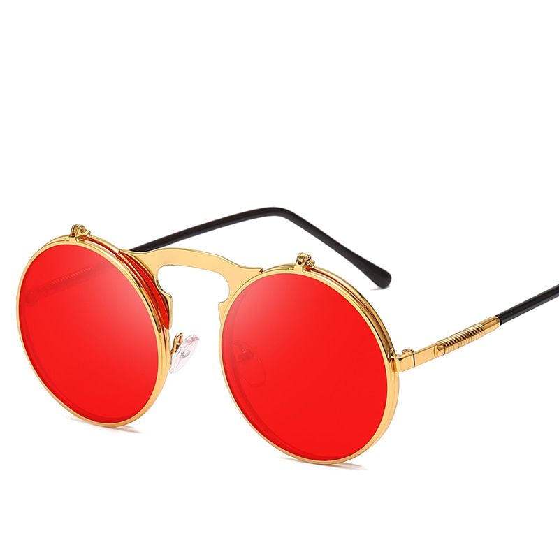 Golden RedLong Keeper Sunglasses Double Lens Steampunk Fold Men Women Clear Flip Sun Glasses Alloy Frame Eyewear Eyeglasses Shade UV400