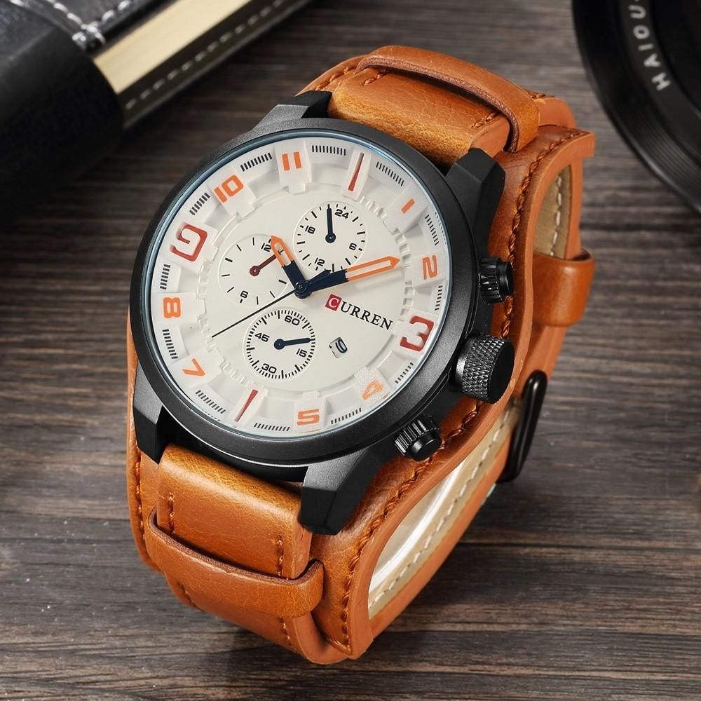 【BestGO】Bounabay Brand Watch Luxury Watches Male Casual Quartz Wristwatch Leather   Waterproof Clocks Sport Clock 8225 - intl