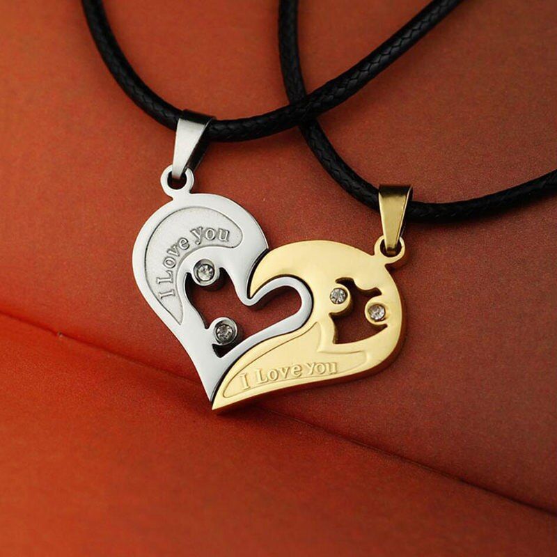 1 Pair Couple Heart Shape Necklace For Women Men I Love You Unisex Pendant Choker Statement Long Necklaces Fashion Jewelry