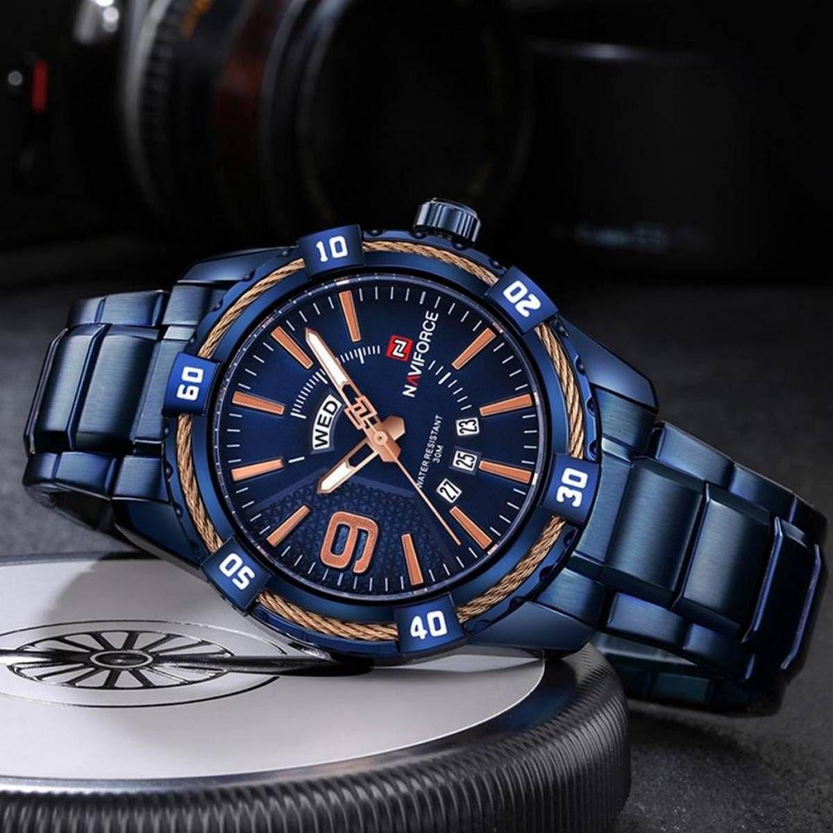 Naviforce Jet Blue Metal Chain Watch - For Men