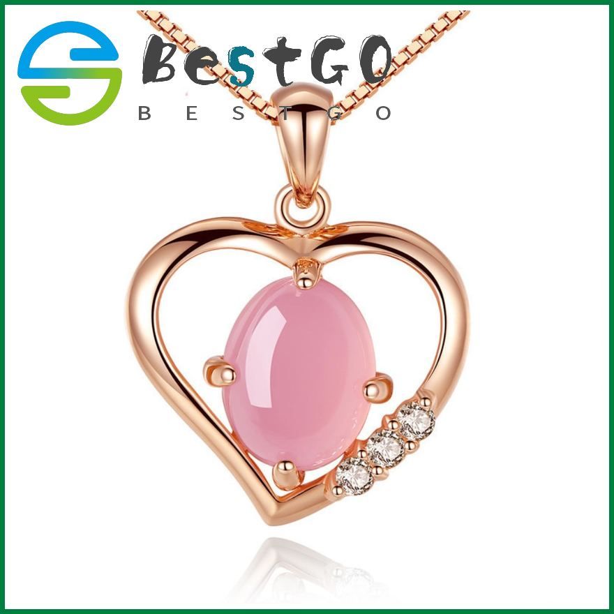 Korean K Gold-Plated Rose Gold Hibiscus Stone Pendant With Diamond Heart-Shaped Pink Crystal Pendant Necklace Simple Jewelry
