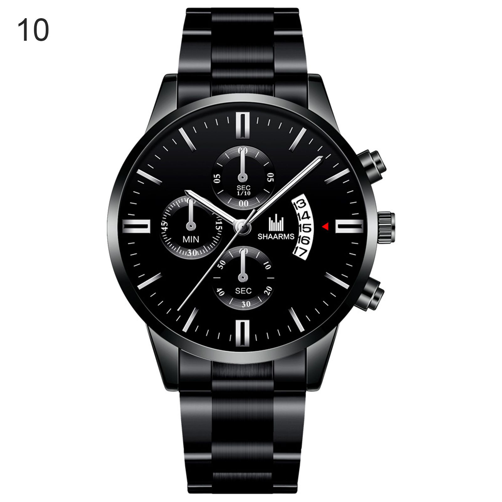 OIMG Shaarms Simple Men Quartz Movement Watch Steel Band Calendar Analog Wristwatch