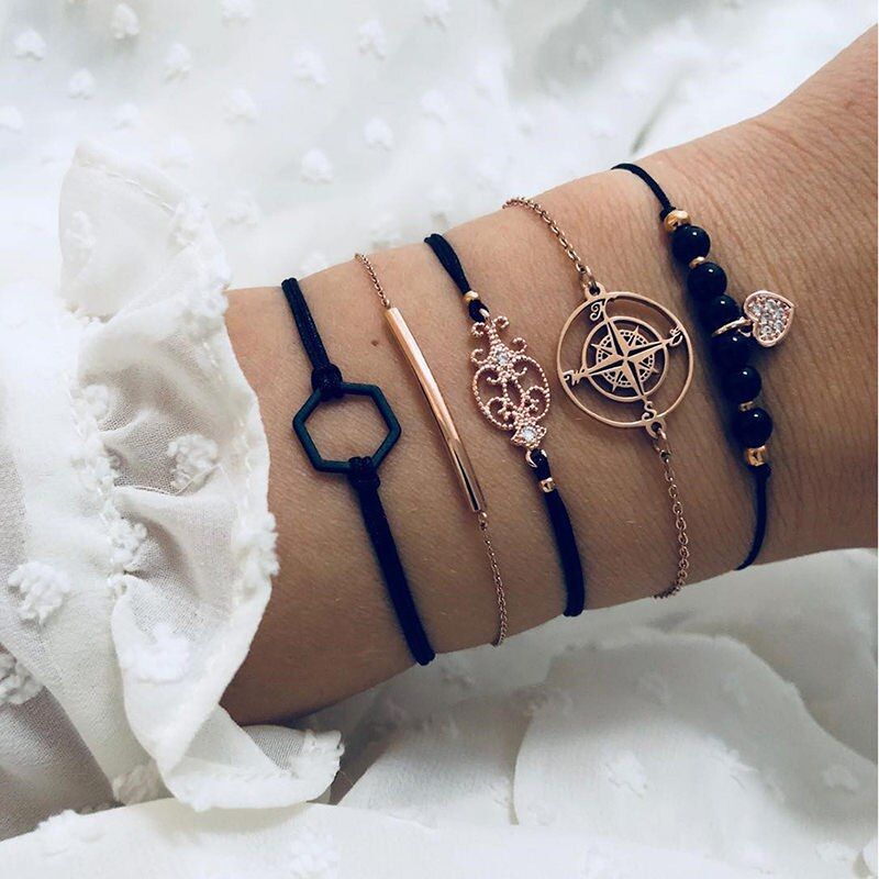 Yobest Boho Bangle Elephant Heart Shell Star Moon Bow Map Crystal Bead Bracelet Women Charm Party Wedding Jewelry Accessories