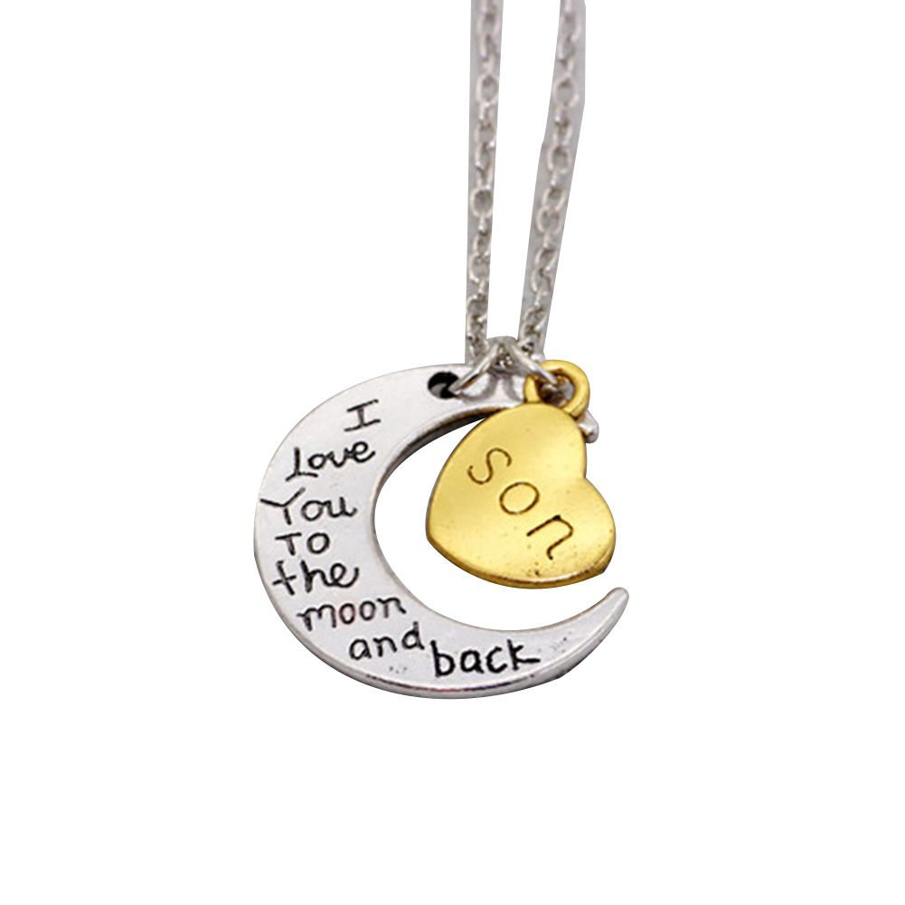 I Love You Carved Letter Moon Love Heart Pendant Necklace Family Jewelry Gift