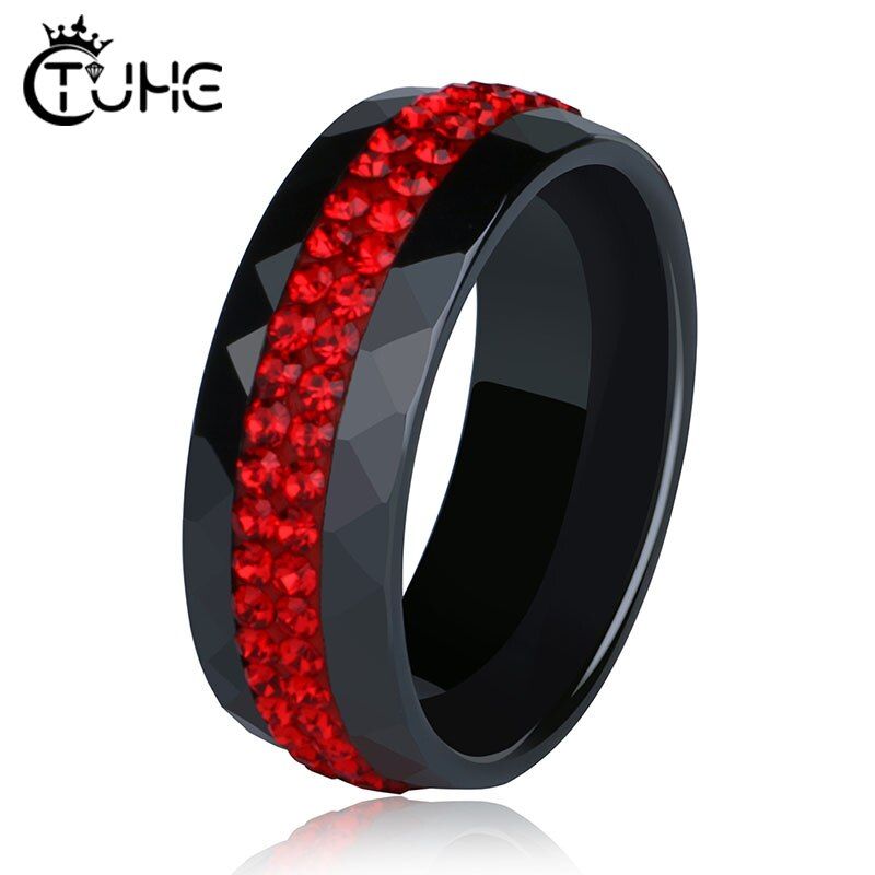 2019  Fashion Red Crystal Ceramic Rings Women Jewelry Two Row Red Crystal Fashion Women Finger Rings Never Fade Color Jewelry