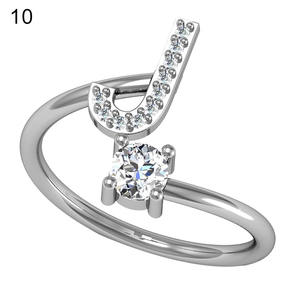 English Alphabet Letter Stunning Rhinestone Women Adjustable Ring