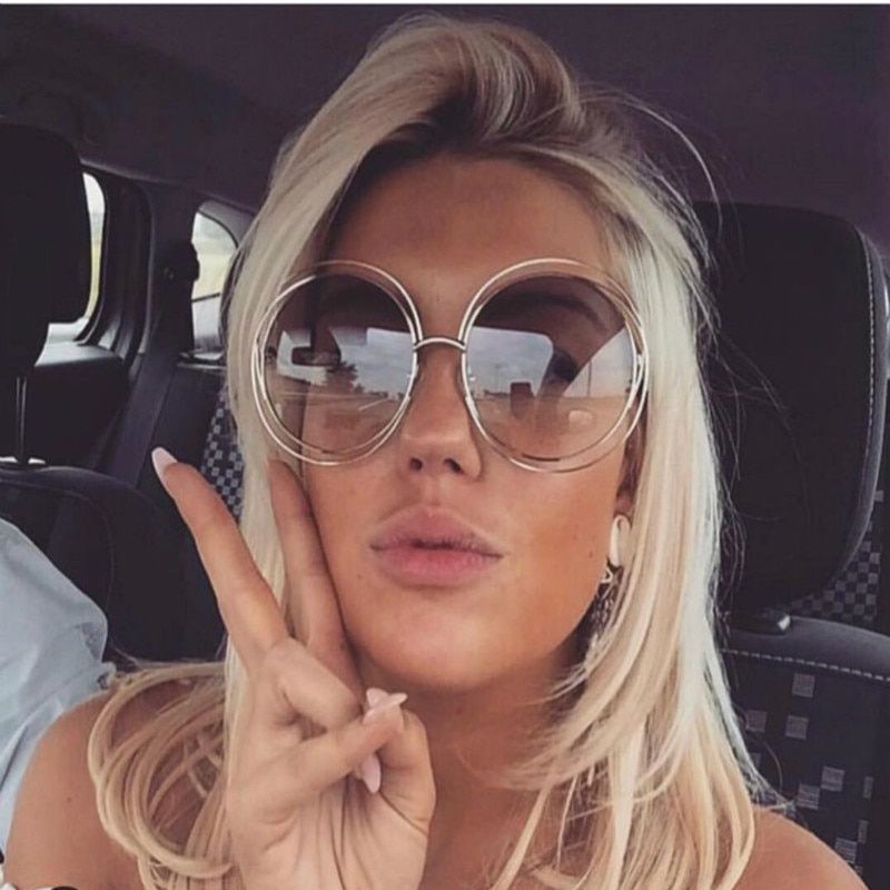 silver2020 Round Big Size Oversized lens Vintage Sunglasses Women Brand Designer Metal Frame Lady Sun Glasses Lady Cool Retro UV400