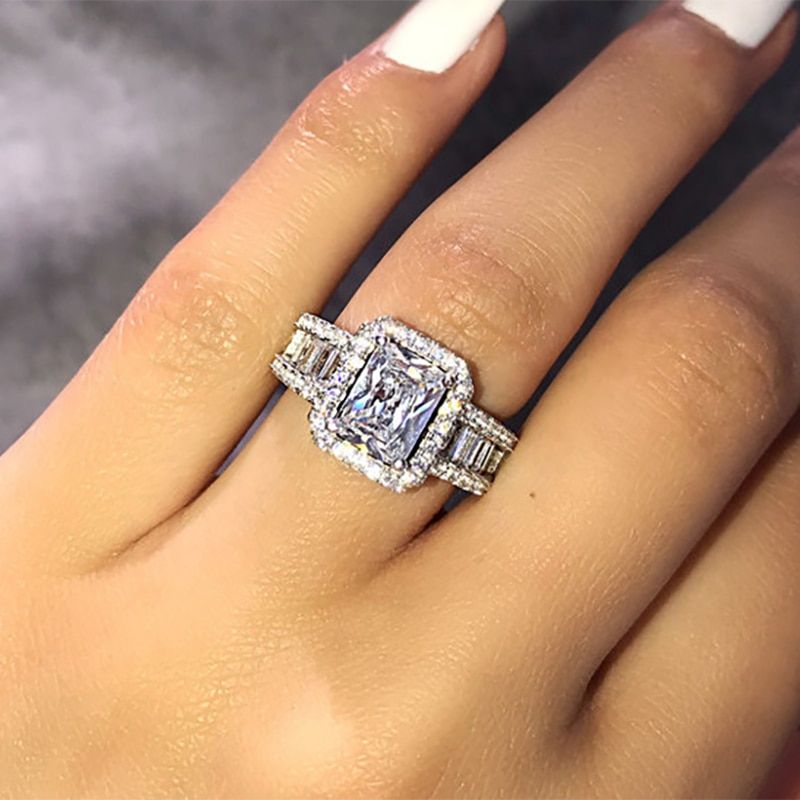 2020 Hot Fashion Luxury Rings For Women Trendy Square White Zircon Rings Female Jewelry Wedding Engagement Party Birthday Gifts