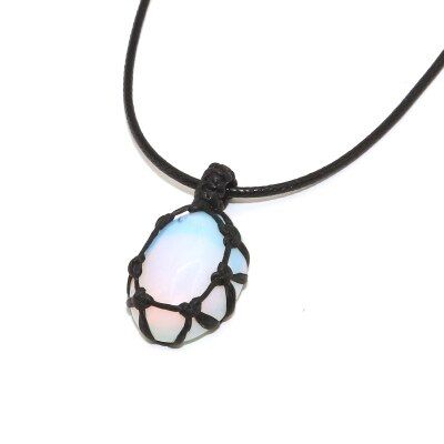 Drop shipping Fashion personality necklace Natural Stone Crystal Pendant Wrap braid Necklace Yoga macrame Necklace for men women