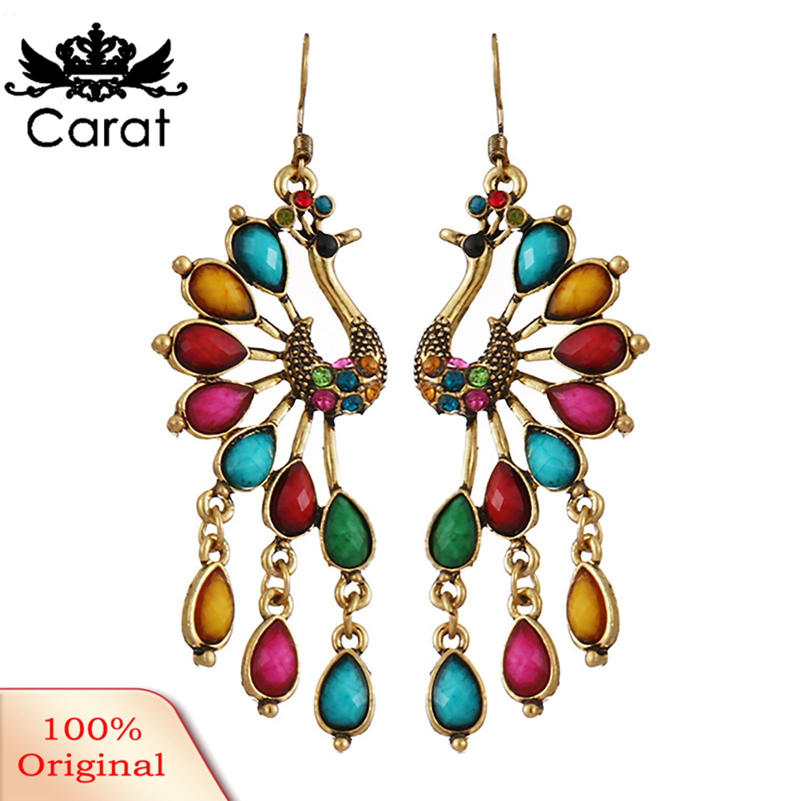 Carat 1 Pair Hook Earrings Peacock Shape Rhinestone Jewelry Delicate Long Drop Earrings for Banquet