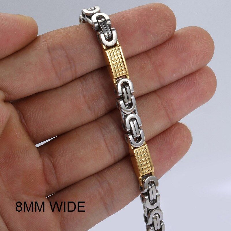 Mens Bracelet Chain 5mm Byzantine Box Chains Bracelets For Men Black Gold Silver Color Stainless Steel Fashion Jewelry Gift KBB5