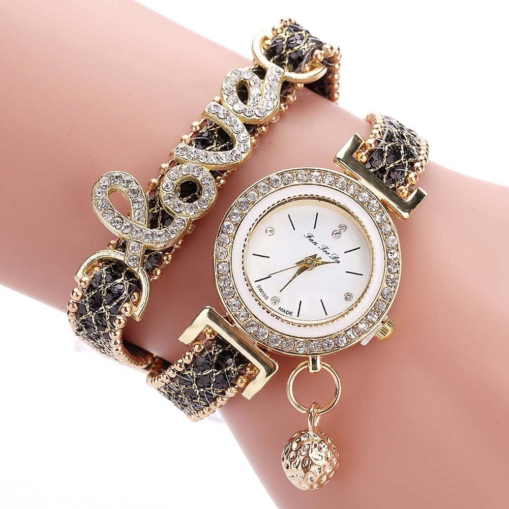 Fashion Women Multi-layer Bracelet Quartz Watch Alloy Crystal Love Letter Band Wristwatch Jewelry Gifts AIC88