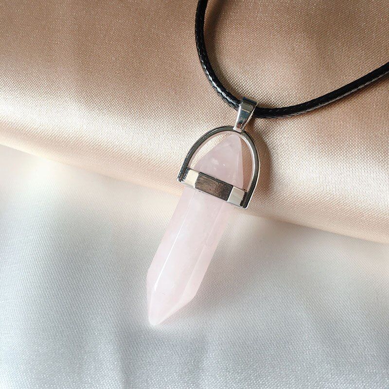 1PC Bullet Shape Pendant Quartz Crystal Natural Stone Necklace Hexagonal Column Pendant Choker Necklace For Women