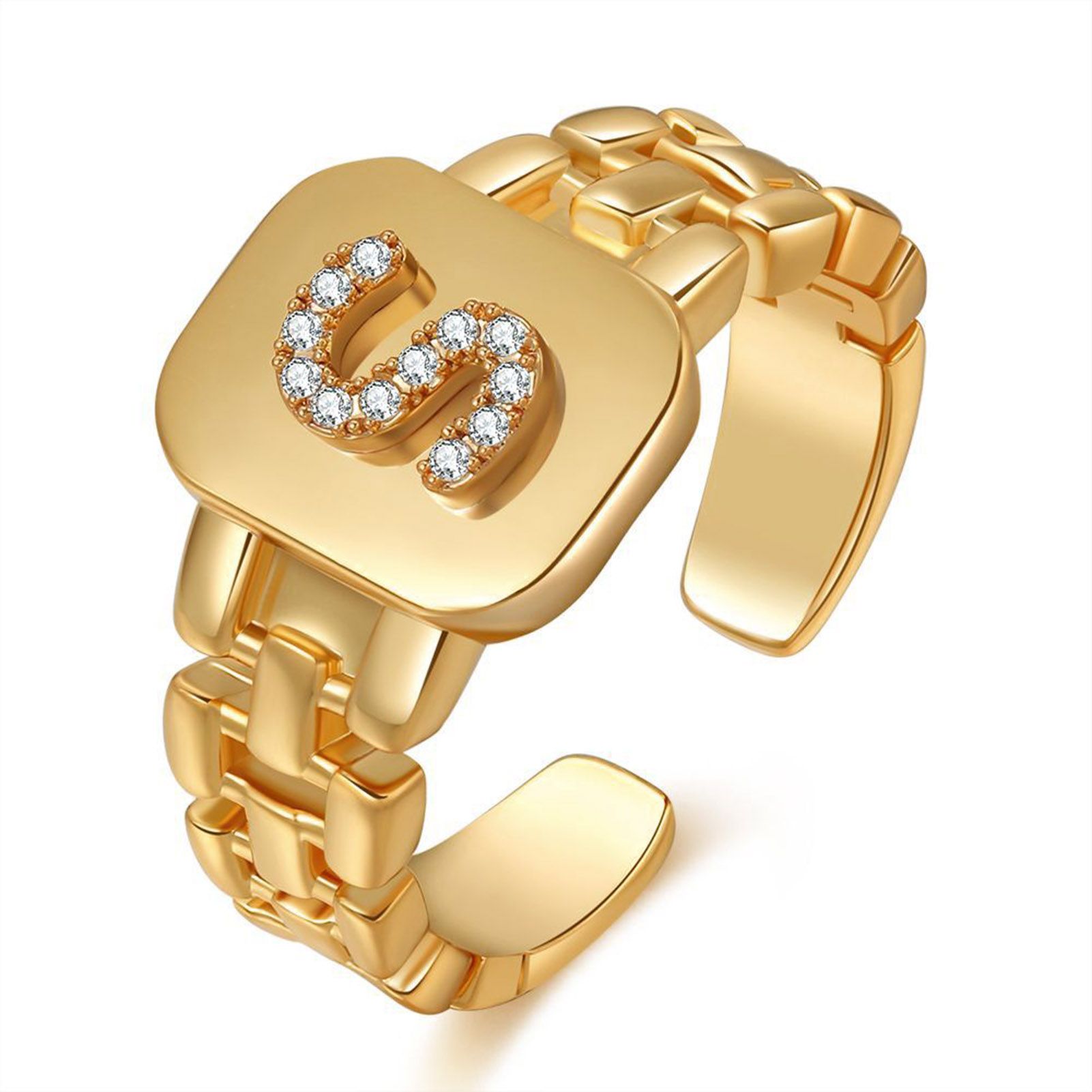 Uni Ring Smooth Shining Rhinestone Initials Punk Party Ring