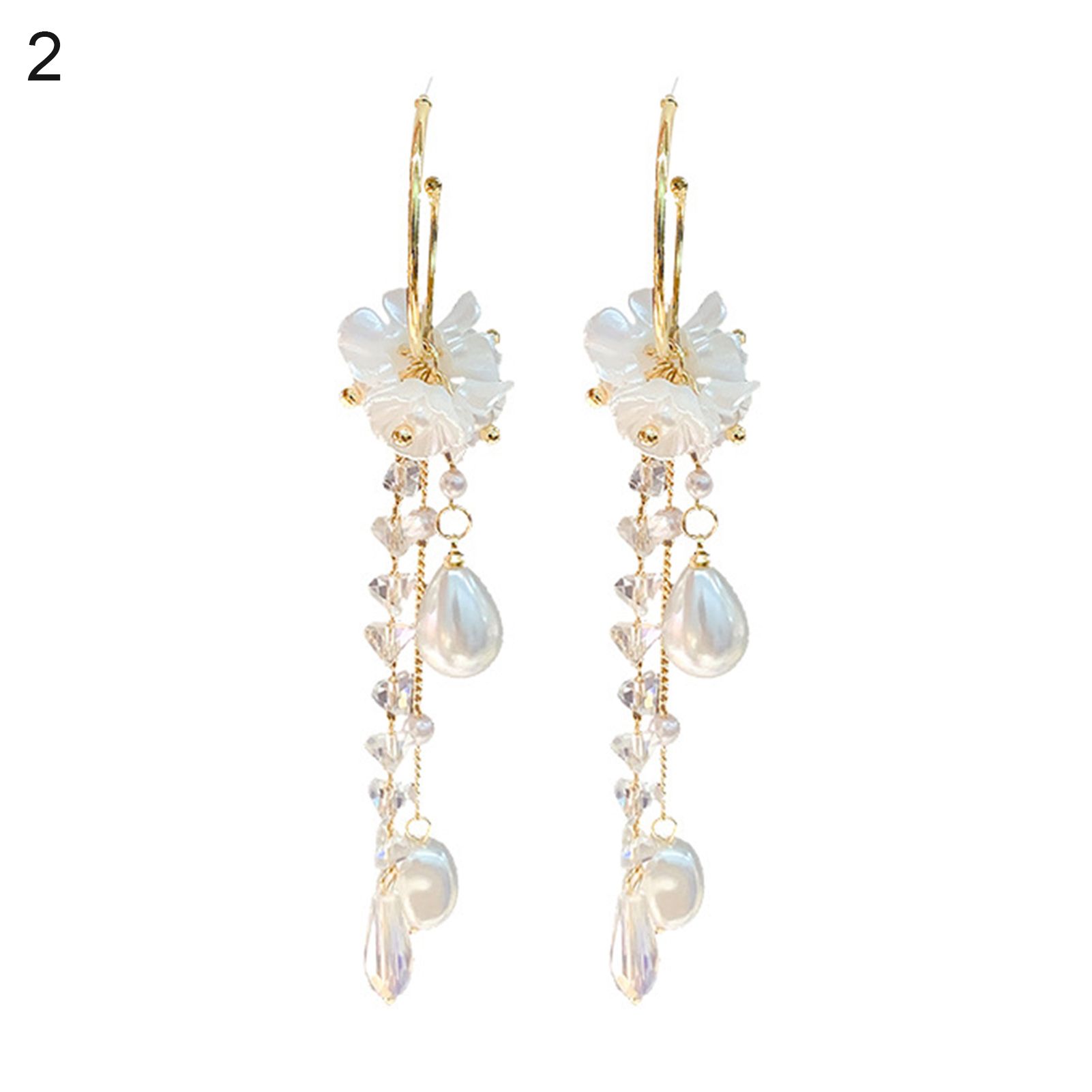 Women Hoop Earrings Imitation Pearl Sparkling Flower Chain Drop Earrings
