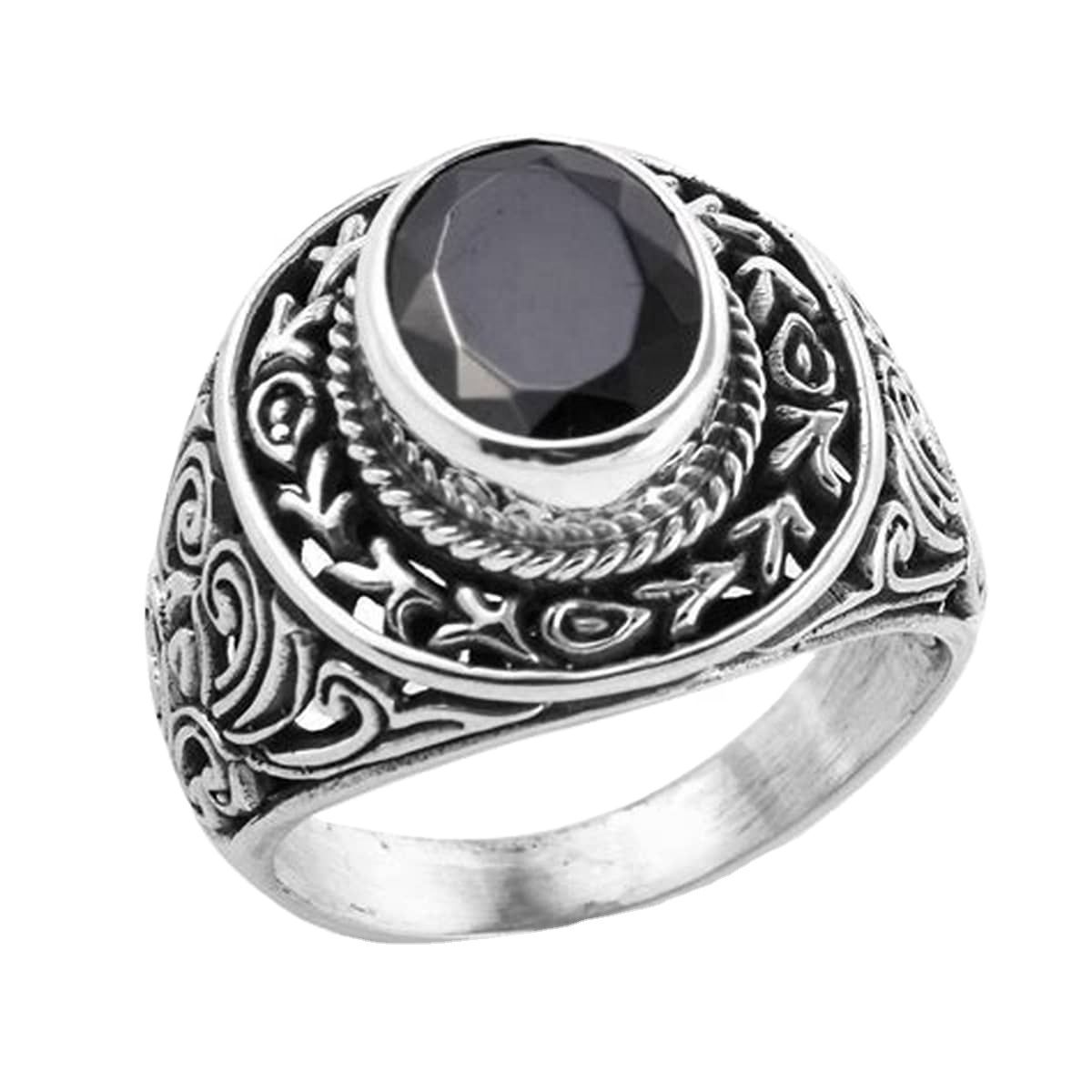 Onyx engraved stone men jewelry 925 sterling silver ring turkey