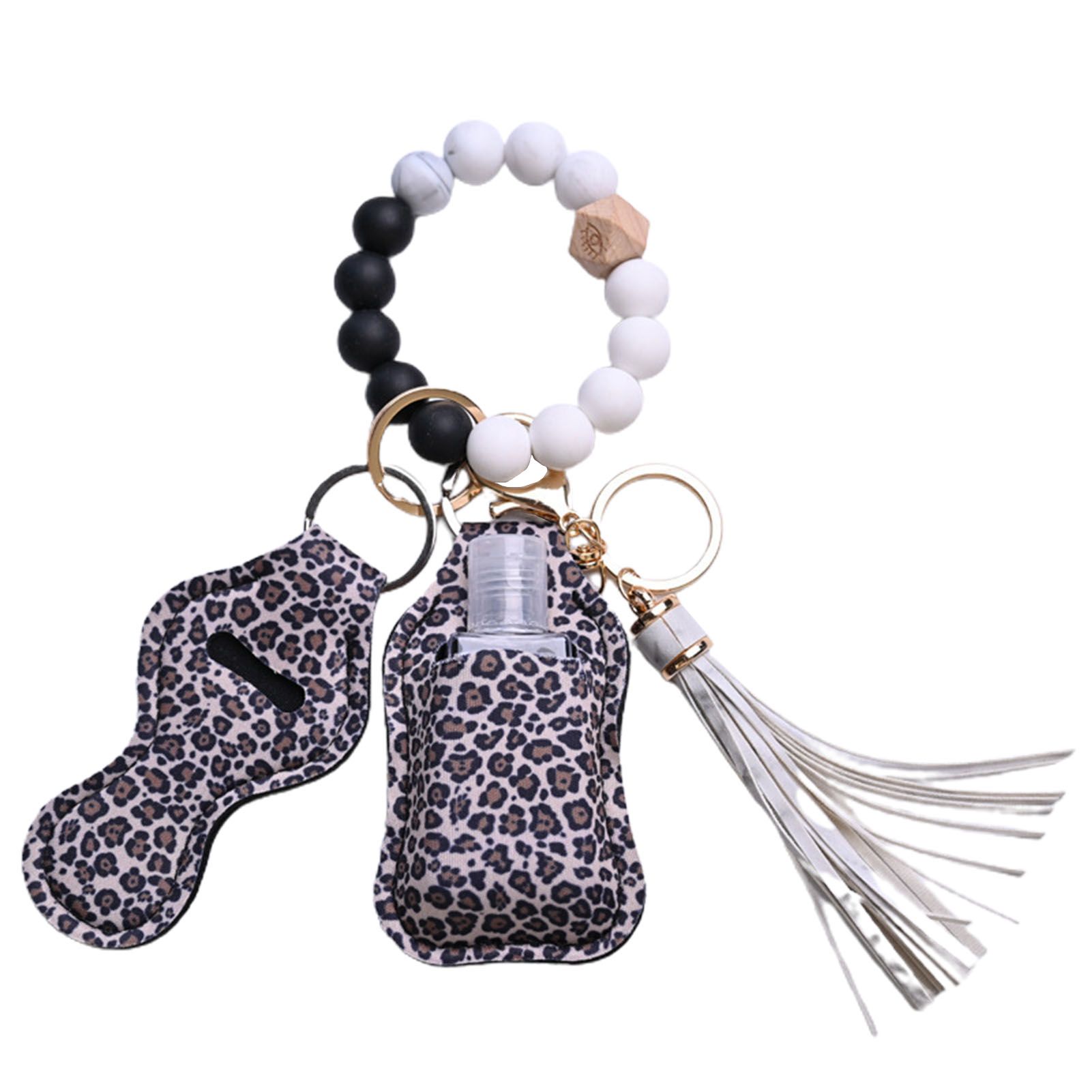 4Pcs/Set Waterproof Tassel Silicone Beads Bottle Lipstick Pocket Wristlet Keychain Bracelet for Beach