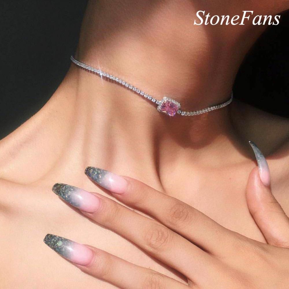 Collana Kolye Bijoux Short PINK Rhinestone Choker Necklace Pendant Chain Jewerly Luxury Crystal Choker Necklace Collares Gift