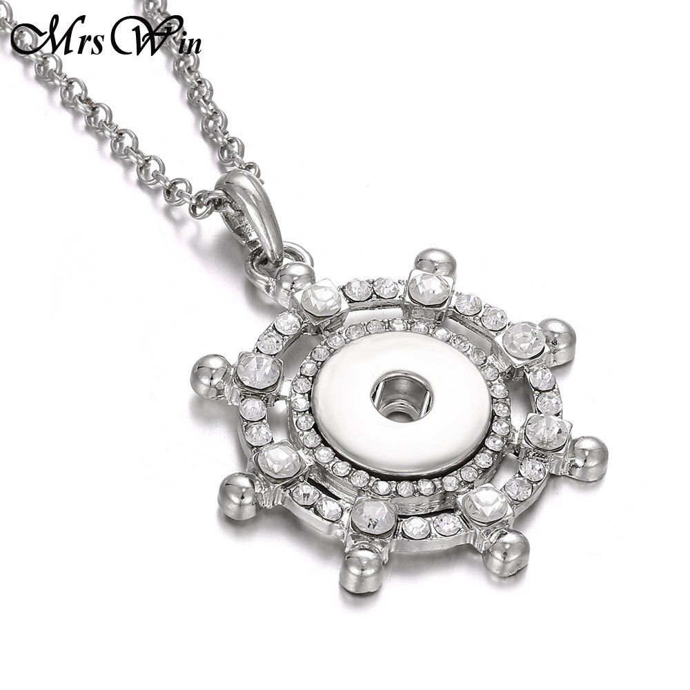 Snap Button Necklace Fit 18mm Metal Snaps Buttons Crystal Silver color Circle Button Necklace Christmas Gift(null)