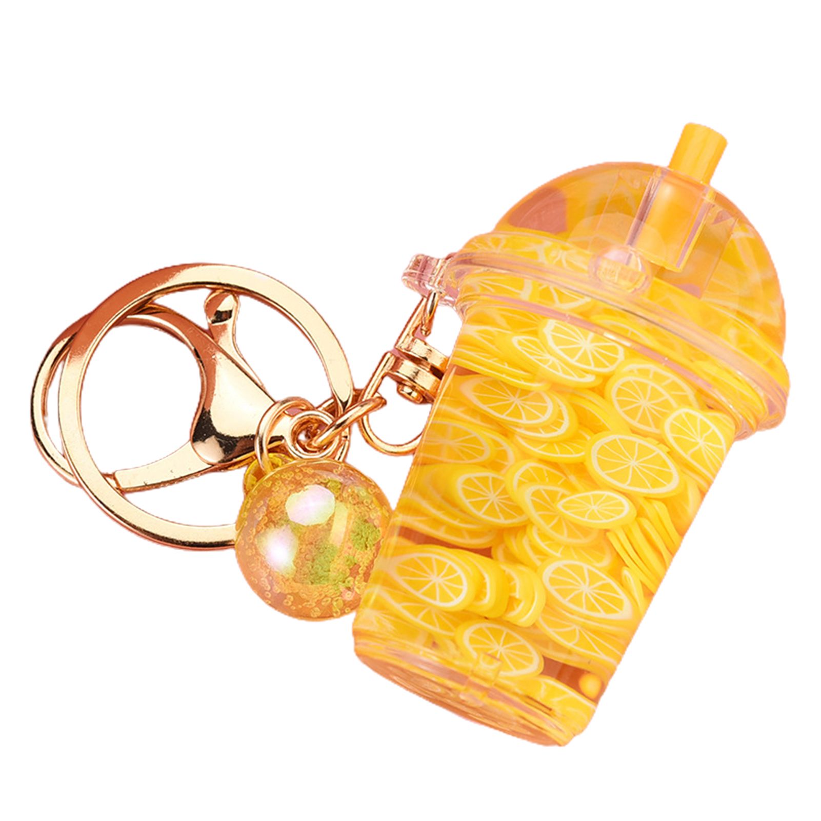 Milky Tea Bottle Pendant Simulation Fruit Floating Key Chain Keyring DIY Craft Bag Decoration for Handbag