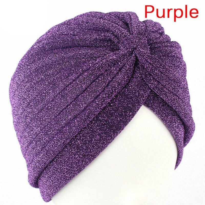 Soft Indian Style Bright Silk Hat Muslim Turban Hat Women Stretchy Turban Adult Hat Head Wrap Bandanas Chemo Cap