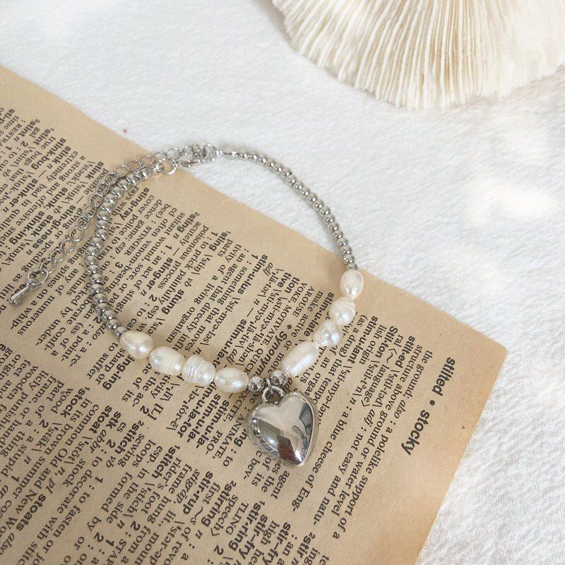 MENGJIQIAO Fashion Elegant Pearl Choker Metal Heart Beads Jewelry For Women Girls Party Chain Necklace Bijoux Colares Gifts