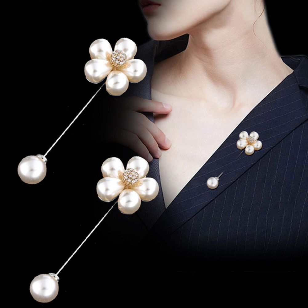 Flower Faux Pearl Brooch Pin Lady Cardigan Shirt Shawl Breastpin Jewelry