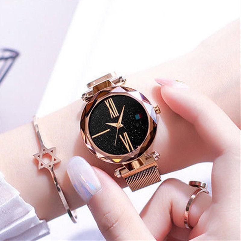 【BestGO】Ins Fashion Starry Sky Watch Waterproof Magnet Strap Free Buckle Steel Women Girl Gift