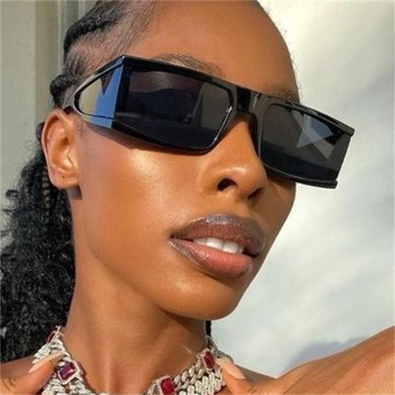black silverRetro thick frame Small Rectangle Sunglasses Women Square Black Shades Luxury Side Shield Sun Glasses Men Clear Plastic Frame