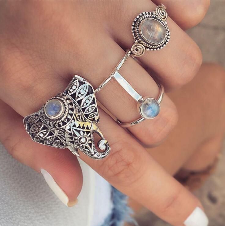 1 Set Sell Fashion Starry Night Shining Vintage Knuckle Rings Women Geometric Flower Crystal Ring Set Bohemian Jewelry 25 Set