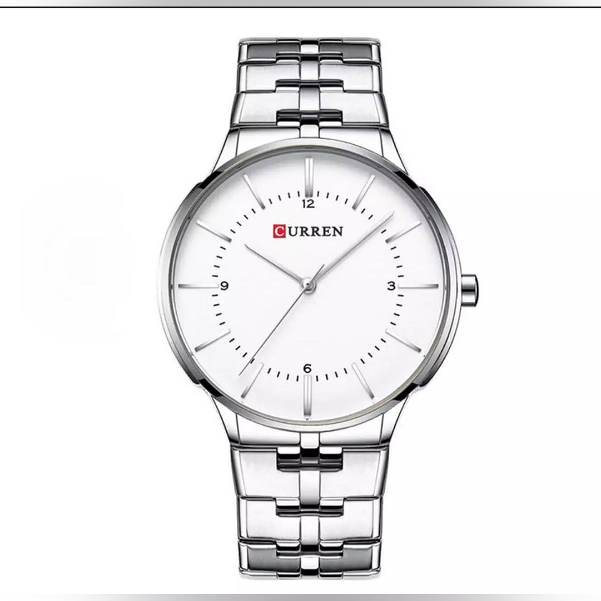 CURREN 8321 Black Stainless Steel Analog Watch For Men -White and Silver