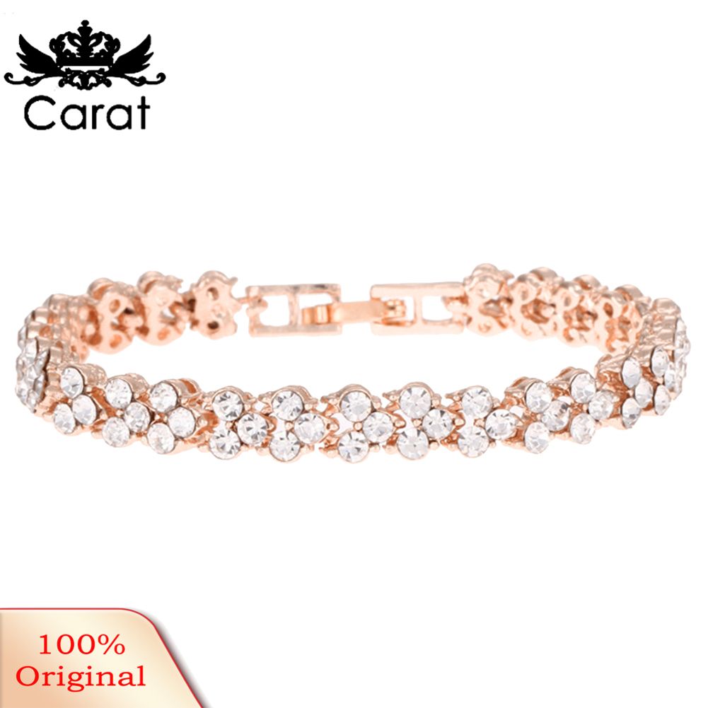 Carat Shiny Rhinestone Inlaid Women Bracelet Adjustable Bangle for Party Anniversary