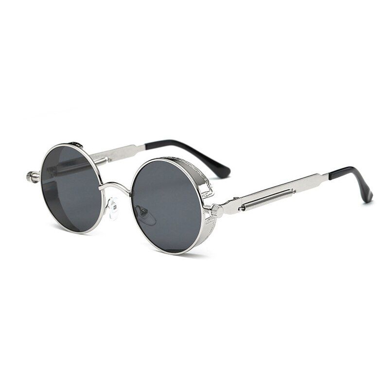 C4-Sliver-BlackROYAL GIRL Steampunk Round Sunglasses Men Coating Mirrored Retro Vintage Sun Glasses Women Unisex Oculos Gafas UV400 ss418