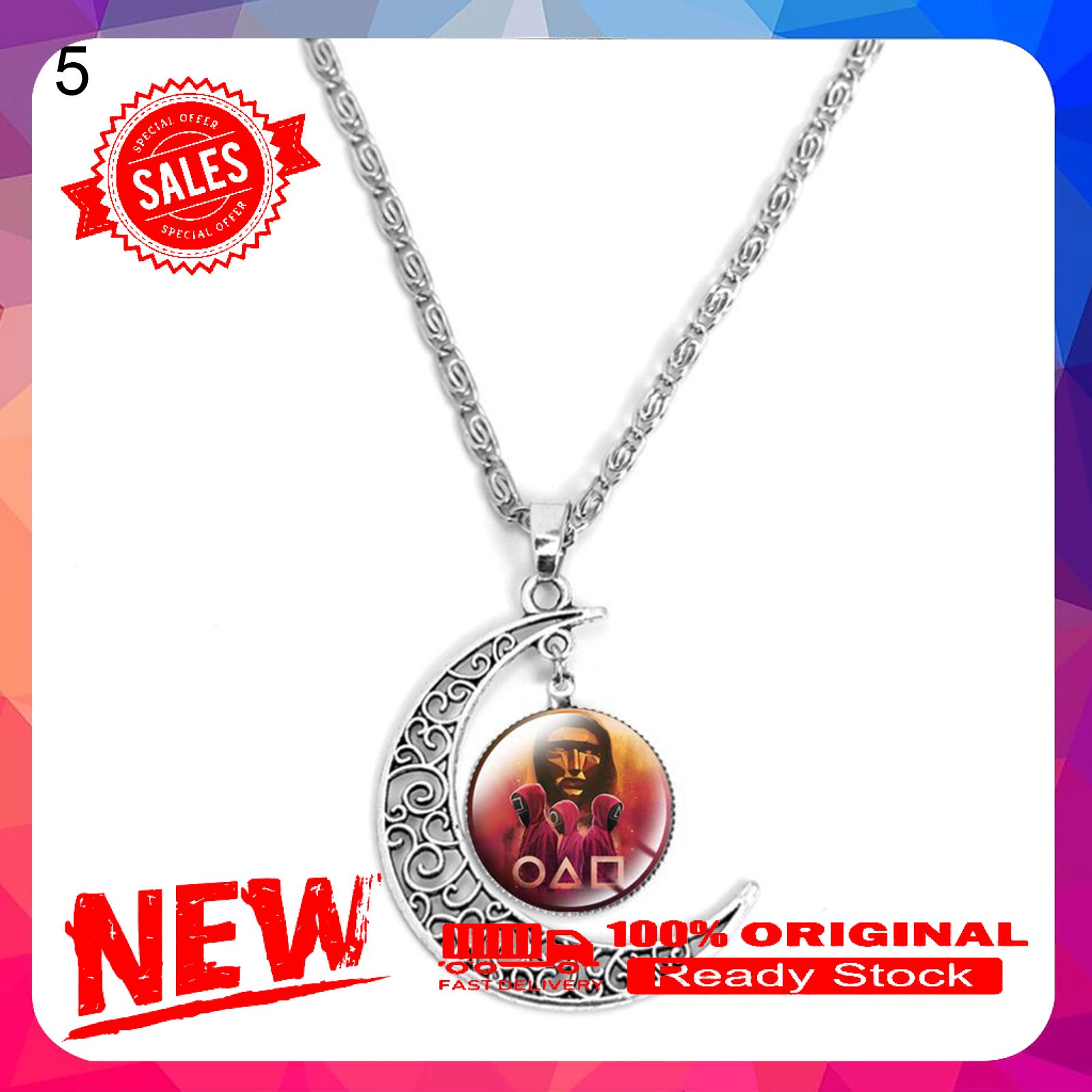 Squid Game Necklace Skin-friendly Shiny Surface Zinc Alloy Moon Pendant Sparkling Necklace Jewelry Gifts for Women