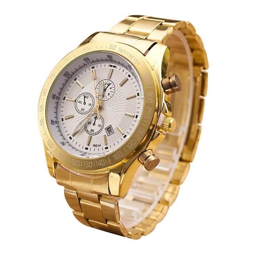 Luxury Top Brand Gold Watch Men Stainless Steel Leather Watches Analog Quartz Movement Wrist Watches Relogio Masculino