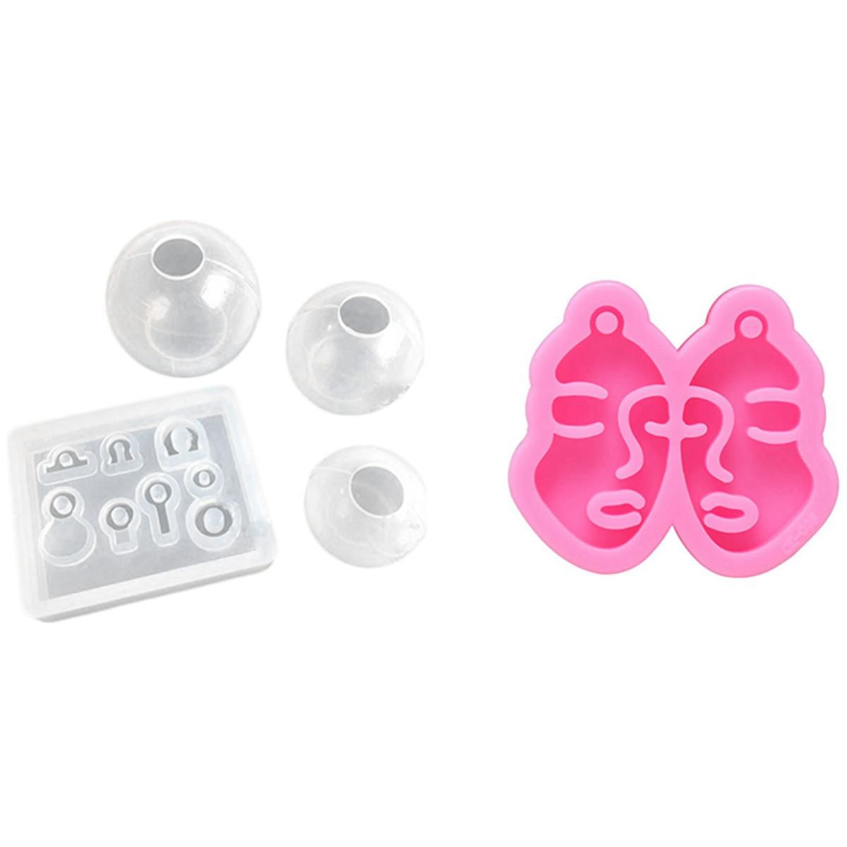 4Pcs/Set Transparent Ball Pendant Resin Mold Set(Molds Only) & 1x Glossy Girl Face Earring Mold Resin Silicone Mold