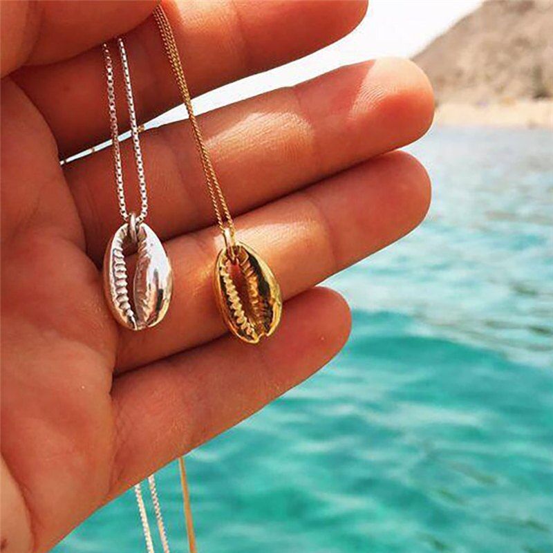 Boho Gold Irregular Oval Ball Shape Shell Necklace for Women Beach Necklaces Jewelry(null)