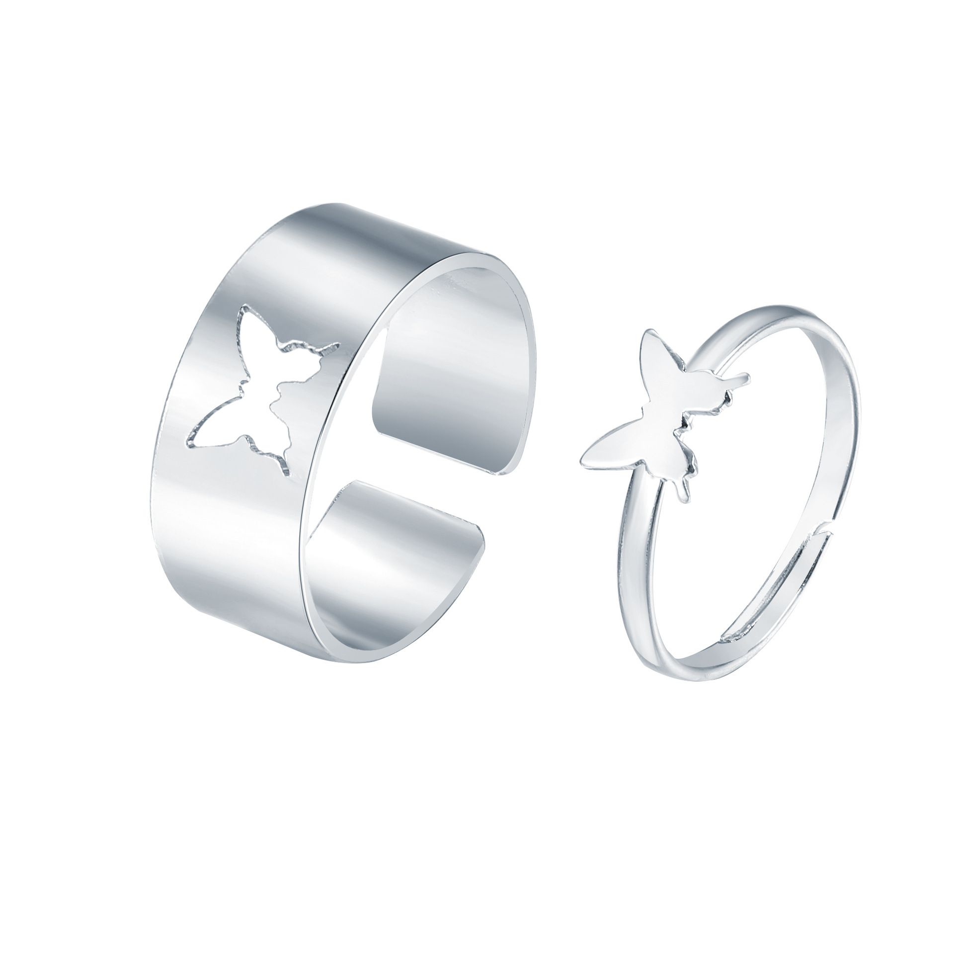 Yfashion 2 Pcs/set Couple  Ring Alloy Creative Personality erfly Hollow Ring color