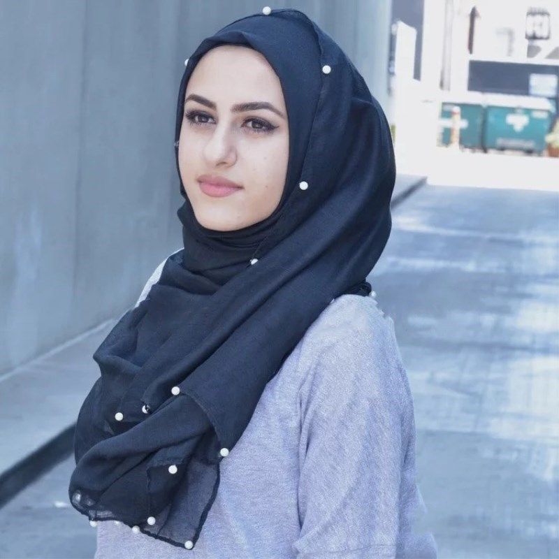 2019 NEW soild voile headscarf muslim beading scarf hijabs turan scarfs with pearls ladies shawls and headwrap musulman