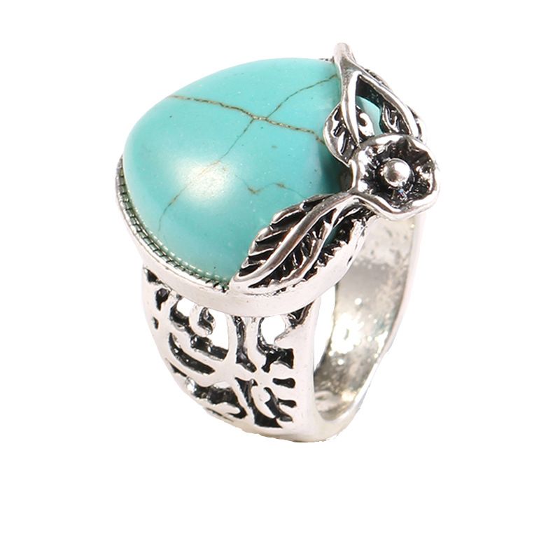 Ladies Vintage Peach Heart Shaped Ring Women Adults Temperament Turquoise Decoration Index Finger Ring Female Jewelry Accessories