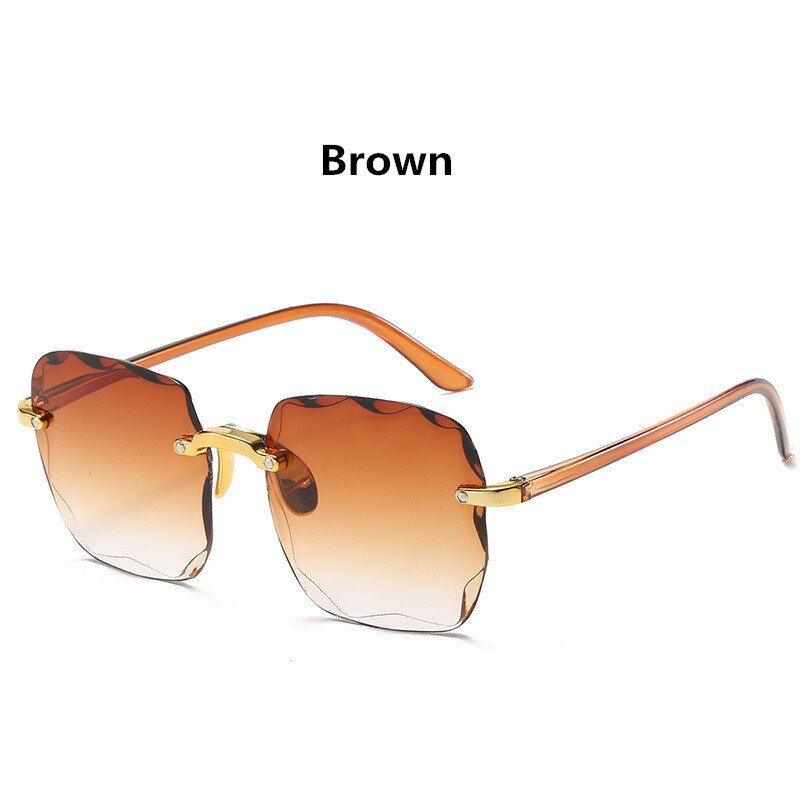 BrownAdult Fashion Rimless Women Sunglasses 2020 Plastic Brand Designer Vintage Retro Sunglass Classic Gradient Sun Glasses UV400