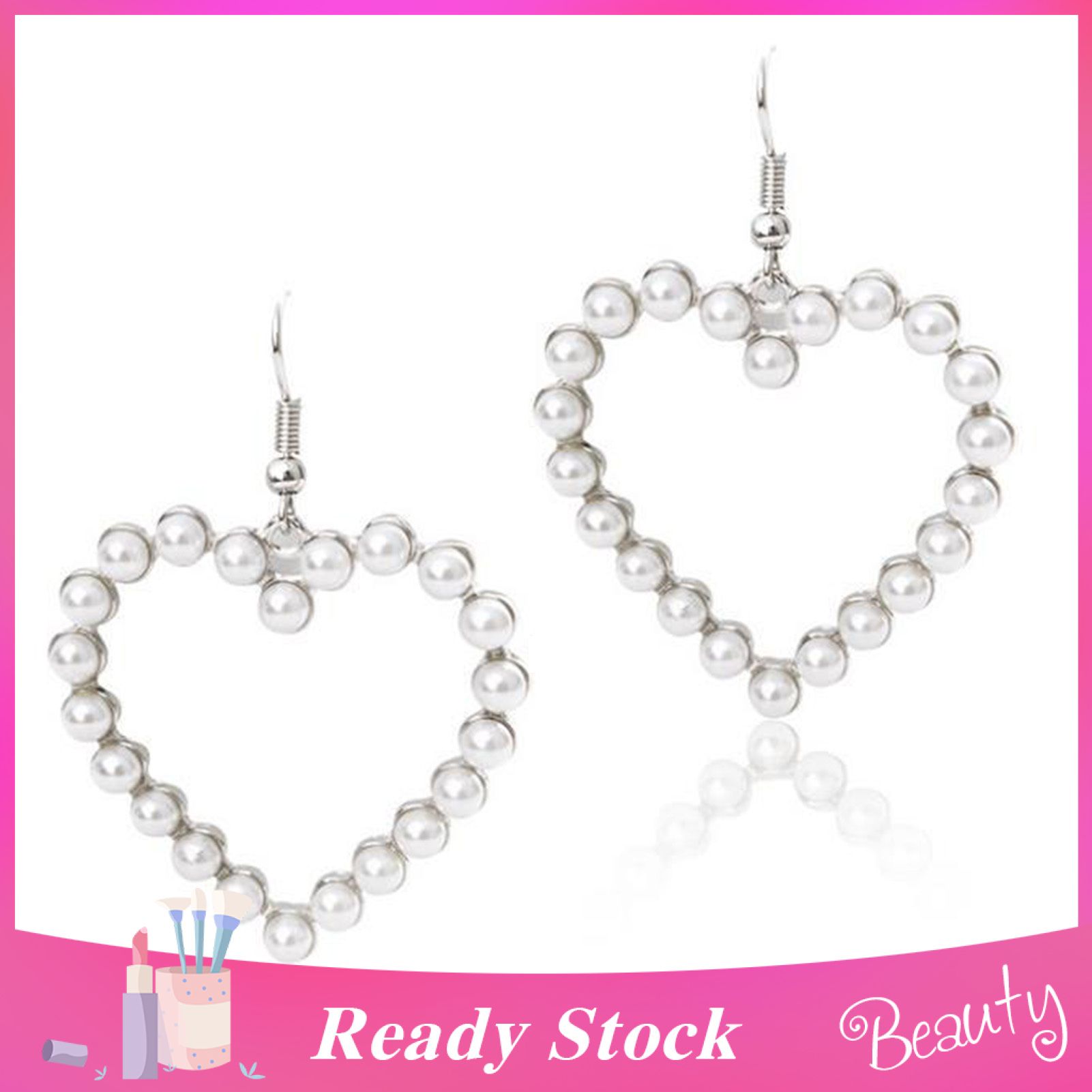 1 Pair Hook Earrings Heart Shape Pendant Imitation Pearls Jewelry Hollow Out Exquisite Dangle Earrings for Dating