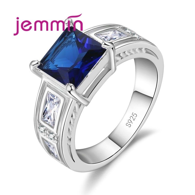 Hot Exquisite Shiny Square Colorful CZ Wedding Rings 925 Sterling Silver Women Girl Fashion Jewelry Wholesale Price
