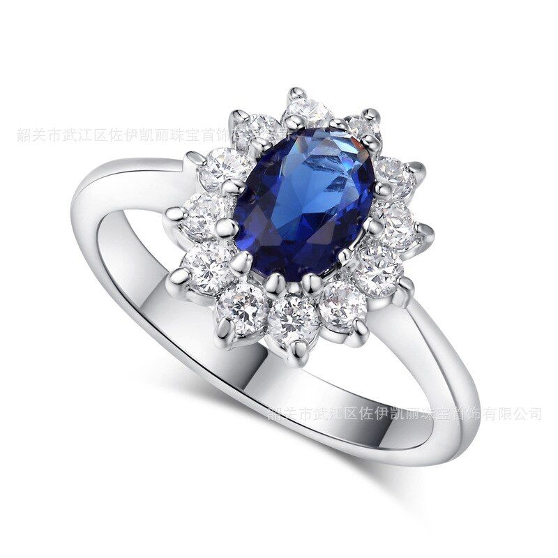CC Princess Diana Rings Luxury Silver-Plate Fashion Jewelry Blue Cubic Zirconia Stone Bride Wedding Engagement Ring CC626