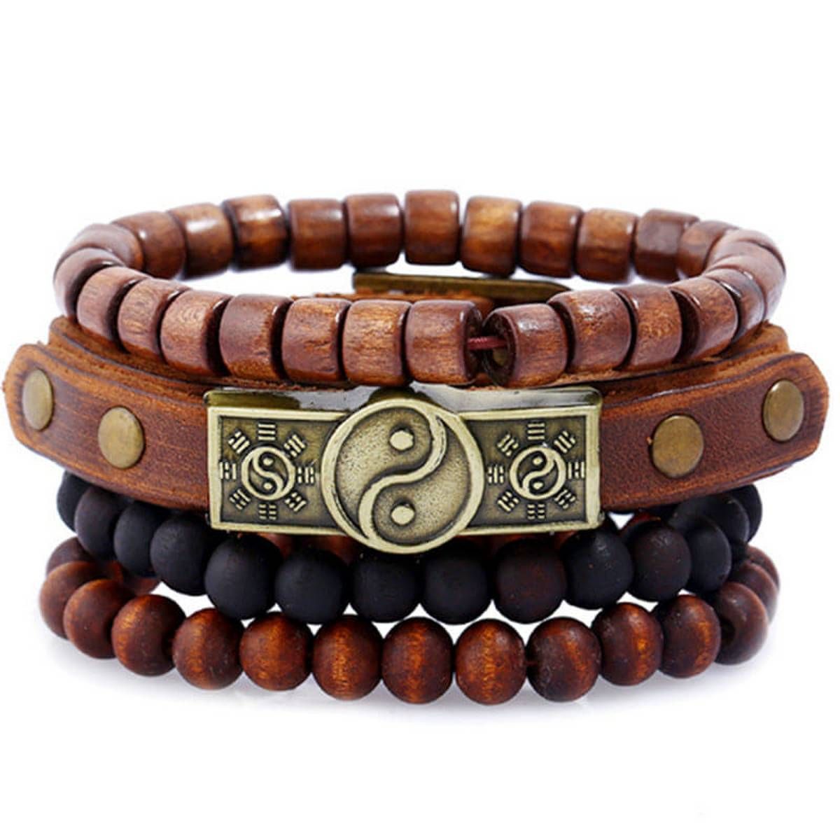 Wood Stone Beads Charm Multilayer Braided Men Bracelet Pulseira Masculina Jewelry