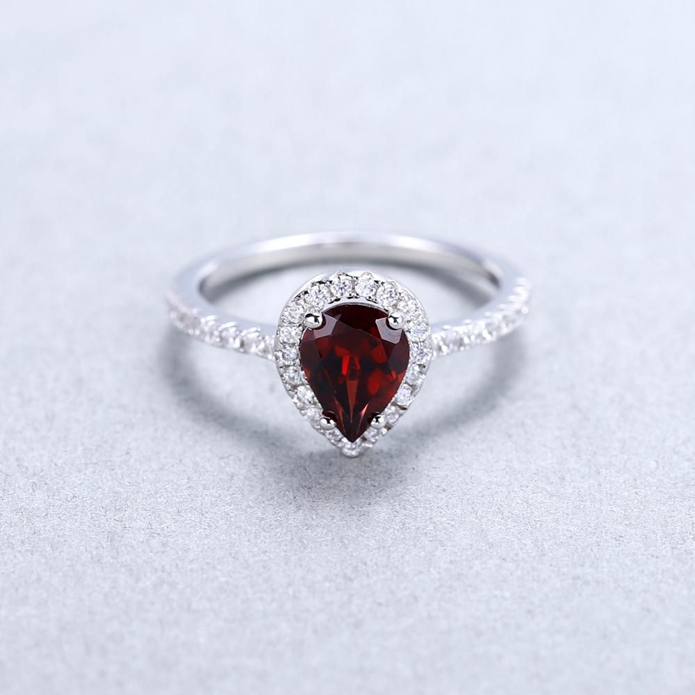 Gem's Ballet 925 Sterling Silver Halo Ring 1.36Ct Natural Red Garnet Wedding Engagement Rings For Women Fine Jewelry